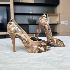 Ralph Lauren Purple Label 250 mm Beige/Brown Python Peep Toe Pumps EU 39 US 9